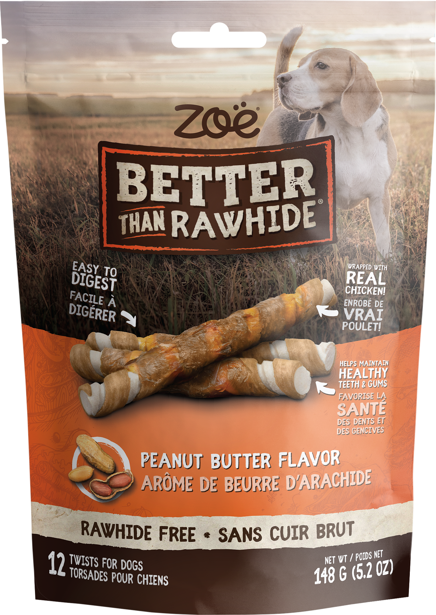 ZOE - Rawhide Free Twists Treats for Dogs - Peanut Butter Flavour