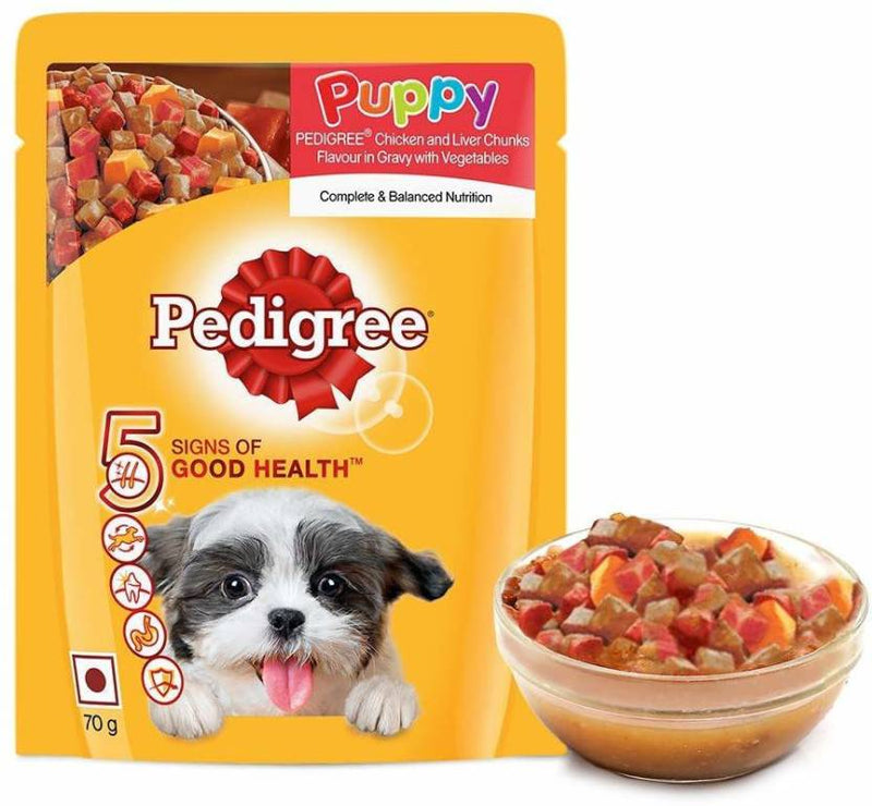 Pedigree - Chicken And Liver Chunks in Gravy with Vegetables - Wet Food For Puppy - 70gm
