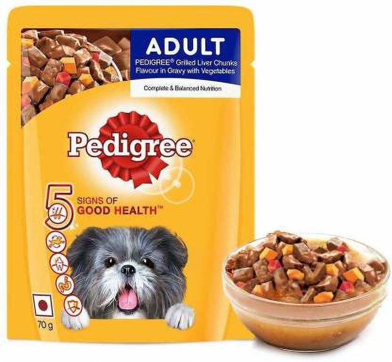 Pedigree - Grilled Liver Chunks Flavor with Vegetables Gravy - Wet Food For Adult Dog - 70gm
