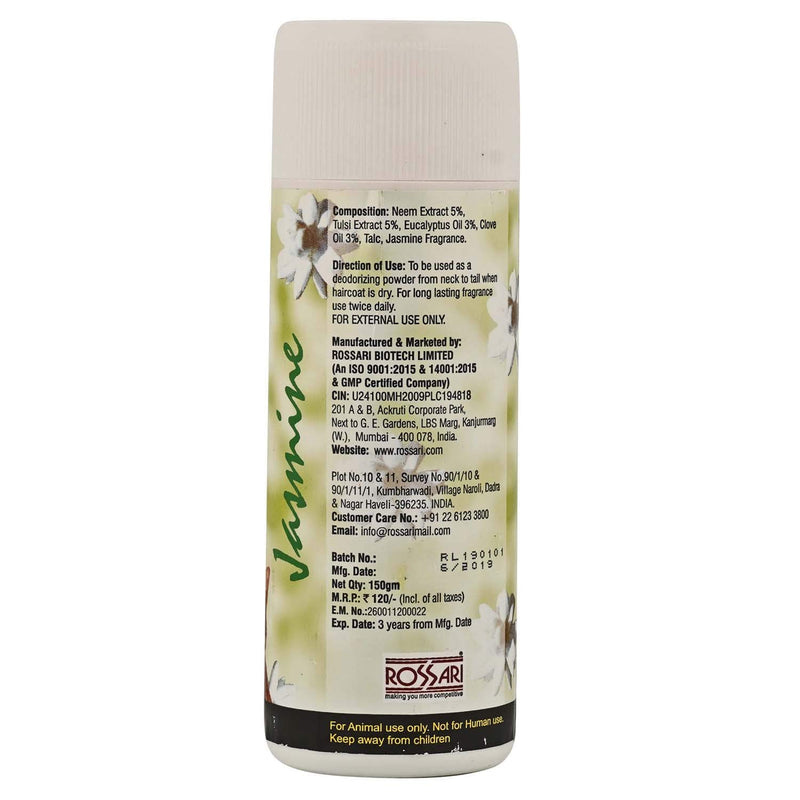 Lozalo - Herbal supportive Anti Tick & Flea Deodorant Powder for Dogs & Cats (Jasmine fragrance), 150g