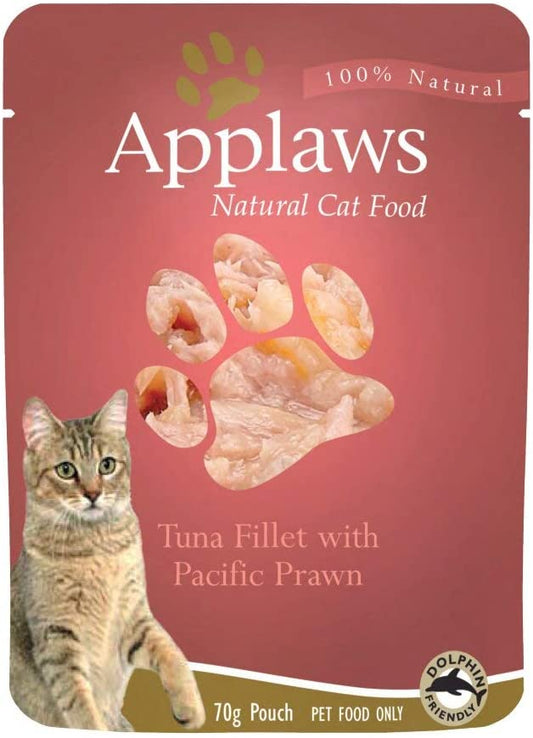 Applaws Cat Wet Food 70g Tuna Fillet with Pacific Prawns in Broth (Pack of 12)