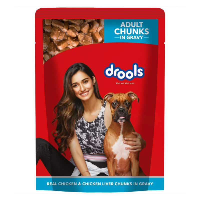 Drools - Real Chicken and Chicken Liver Chunks in Gravy - Wet Food For Adult Dog - 150gm
