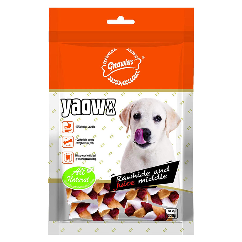 Gnawlers - Yaowo Rawhide Braided Bone Filled with Chicken Inside - 220 g, 500 g(5-Inch)