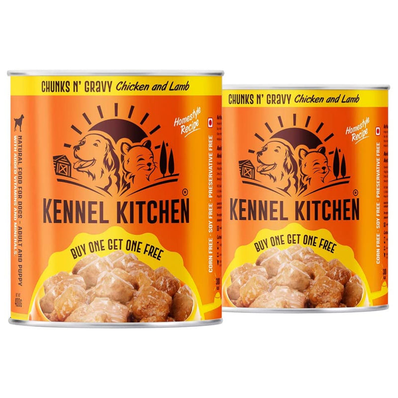 Kennel Kitchen - Chunks n' Gravy Dog Food, Chicken & Lamb, 400g + (400g Free)