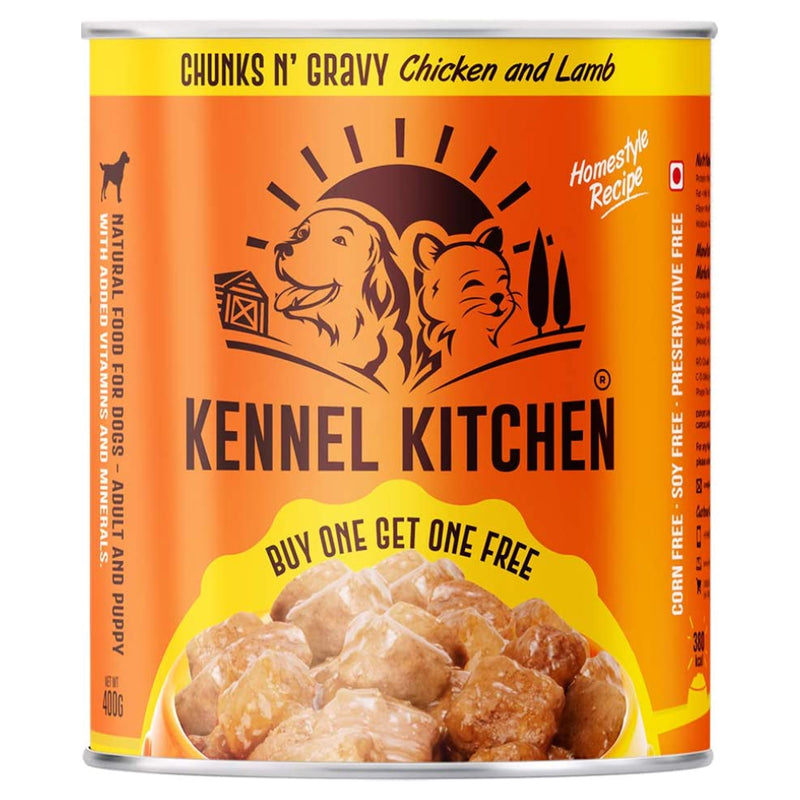 Kennel Kitchen - Chunks n' Gravy Dog Food, Chicken & Lamb, 400g + (400g Free)