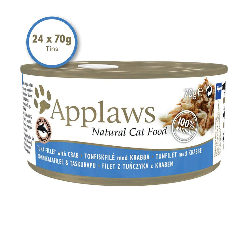 Applaws Cat Wet Food 70g Tuna Fillet with Crab in Broth (Pack of 24)
