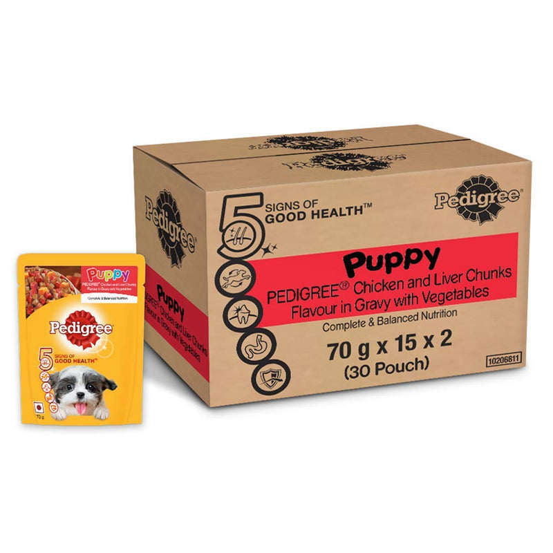 Pedigree - Chicken And Liver Chunks in Gravy with Vegetables - Wet Food For Puppy - 70gm
