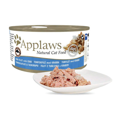 Applaws Cat Wet Food 70g Tuna Fillet with Crab in Broth (Pack of 24)