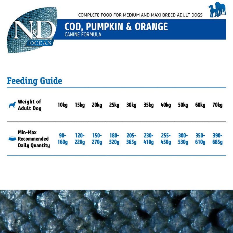 FARMINA N&D Ocean - Codfish, Pumpkin and Orange - Dry Dog Food - Grain Free - Adult - Medium and Maxi Breed