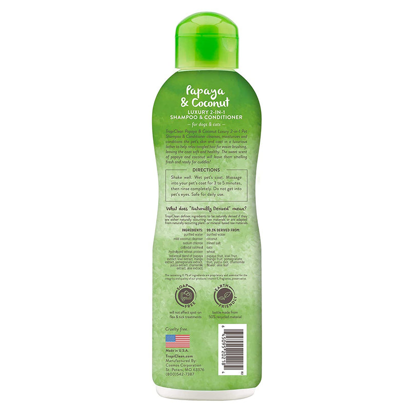 Tropiclean - Papaya & Coconut Shampoo & Conditioner, Luxury 2 in 1, 355 ml