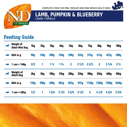 FARMINA - N&D - Lamb,Pumpkin and Blueberry - Medium and Maxi Adult - Grain free - Wet Dog Food - 285g