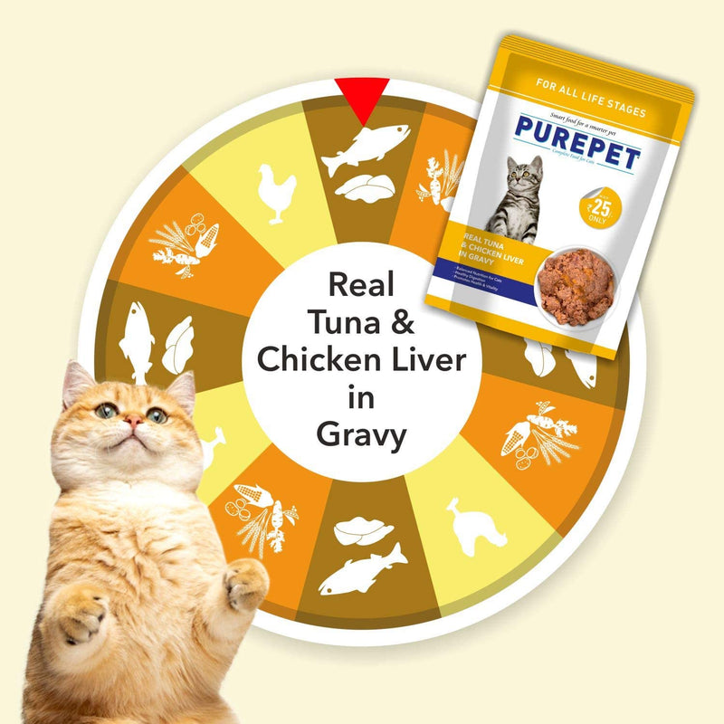 Purepet - Real Tuna and Chicken Liver in Gravy - Wet Food For Cat - 70gm