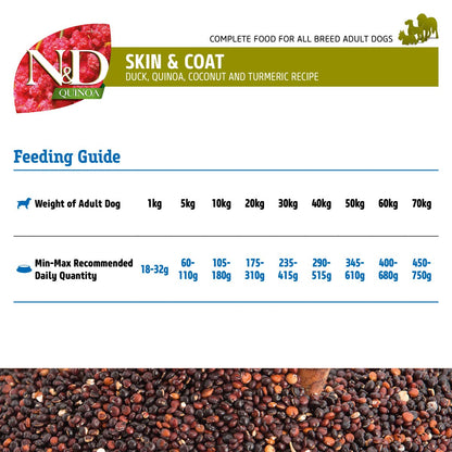 FARMINA N&D, Quinoa Skin and Coat, Duck, Coconut and Turmeric, Grain-Free, Adult-All Breed, Dry Dog Food, 800g, 2.5Kg, 7Kg