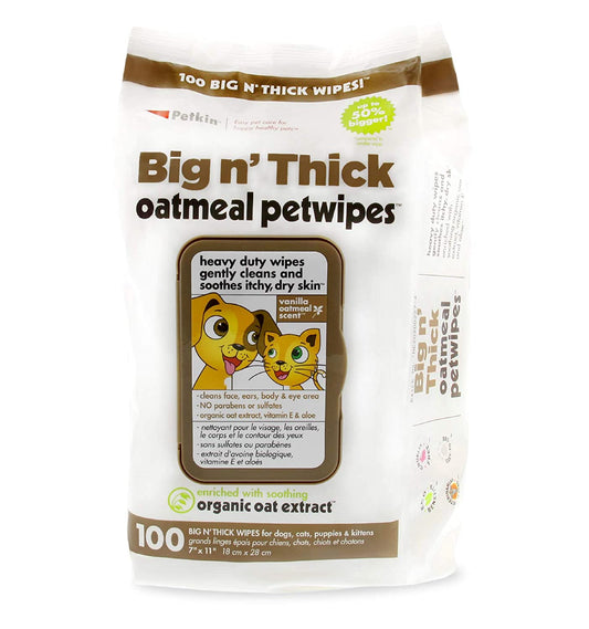 Petkin - Big n' Thick Oatmeal Petwipes(100 Wipes)