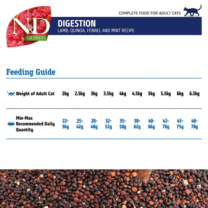 FARMINA N&D Quinoa, Digestion,  Lamb Fennel and Mint, Dry Cat Food, Adult, Grain-Free, 300g, 1.5-kg, 5Kg
