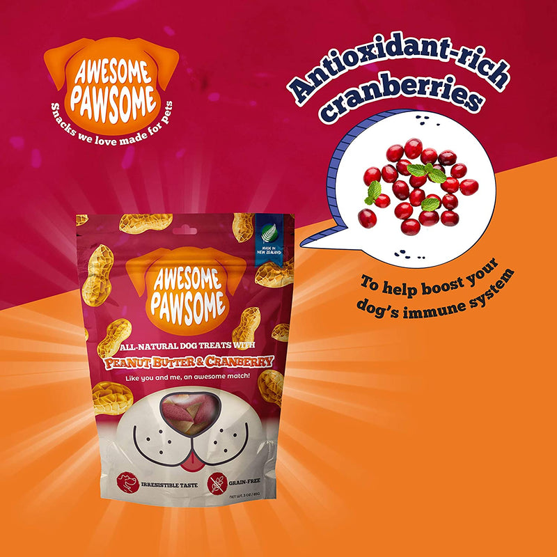 Awesome Pawsome - Peanut Butter & Cranberry All-Natural Grain-Free Dog Treats, 85g