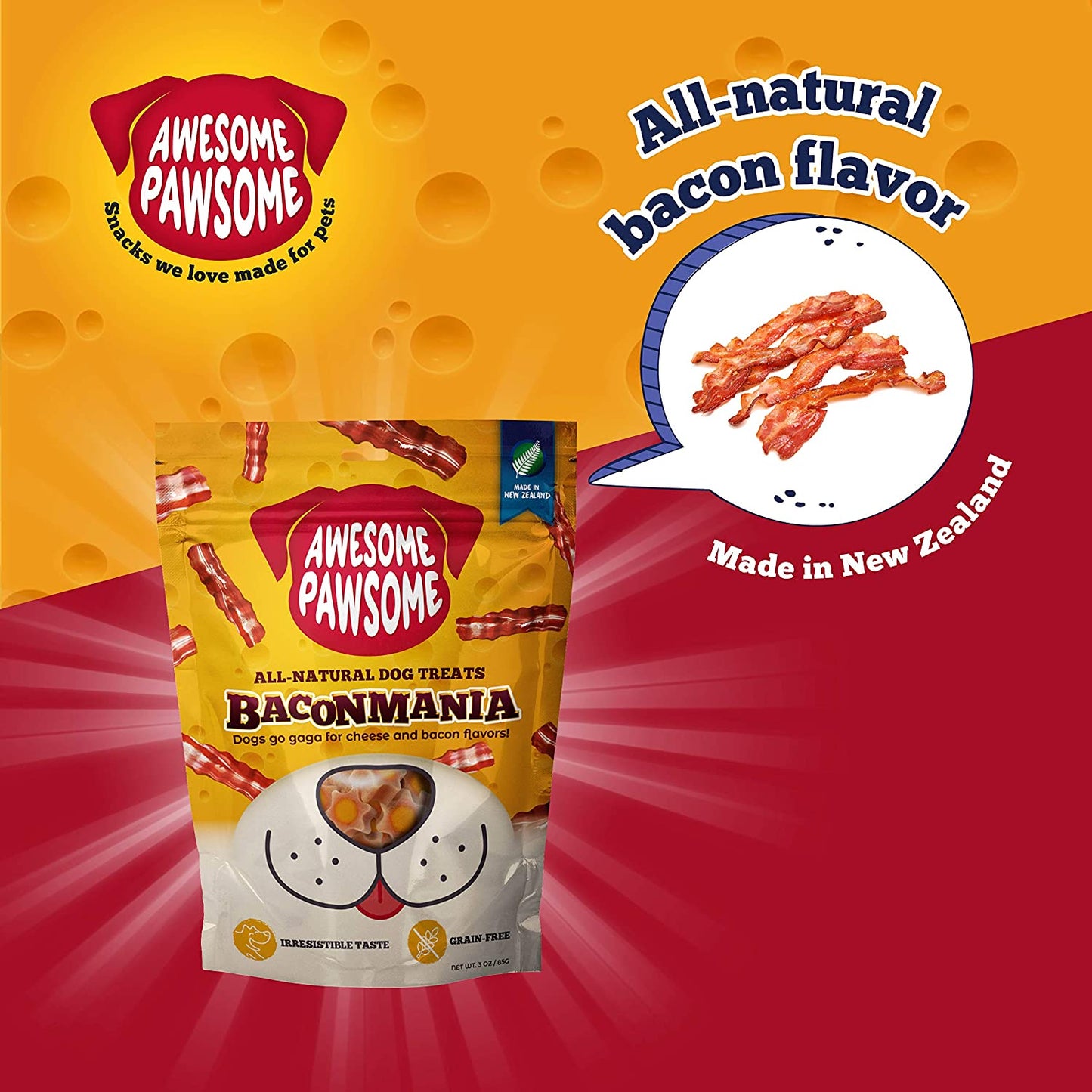 Awesome Pawsome - Baconmania All-Natural Grain-Free Dog Treats, 85g