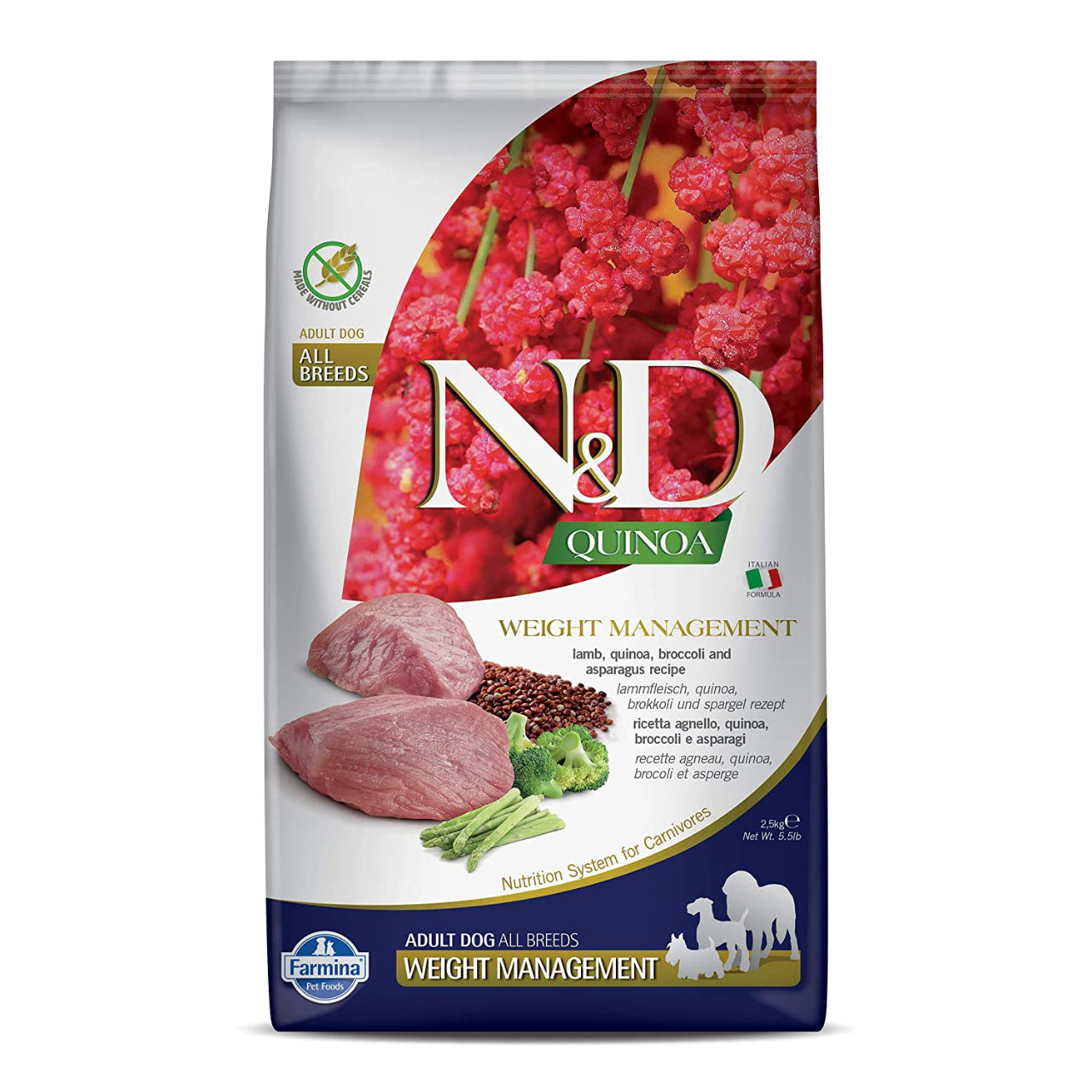 FARMINA, N&D Quinoa,Weight Management, Lamb Adult, All Breeds, Grain-Free, Dry Dog Food, 800g, 2.5-kg, 7kg