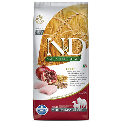 FARMINA N&D - Ancestral Grain - Chicken and Pomegranate - Light Adult Medium & Maxi Breed Dry Dog Food