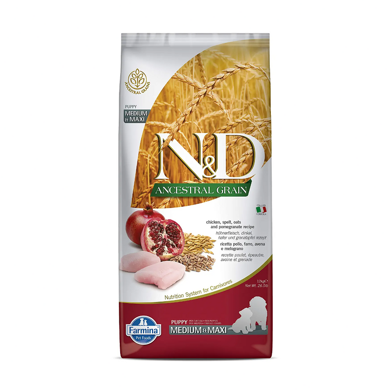 Farmina - N&D - Ancestral Grain - Chicken and Pomegranate - Dry Food - Puppy - Medium and Maxi Breed