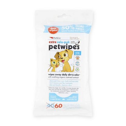 Petkin - Pet Wipes Valu-Pak, Vanilla & Coconut, ( 40 + 20 wipes)