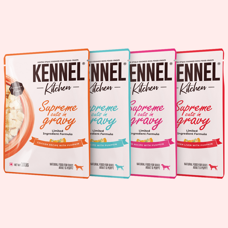 Kennel Kitchen - Supreme Cuts in gravy - Variety Pack of 12 ( Chicken, Chicken liver, Fish and Lamb)