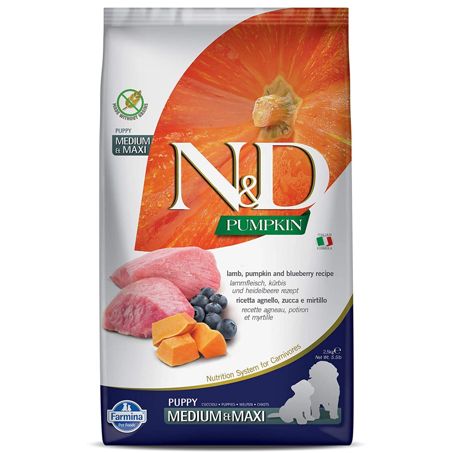 FARMINA - N&D - Pumpkin - Lamb and Blueberry - Dry Dog Food - Grain-Free - Puppy - Medium & Maxi Breed