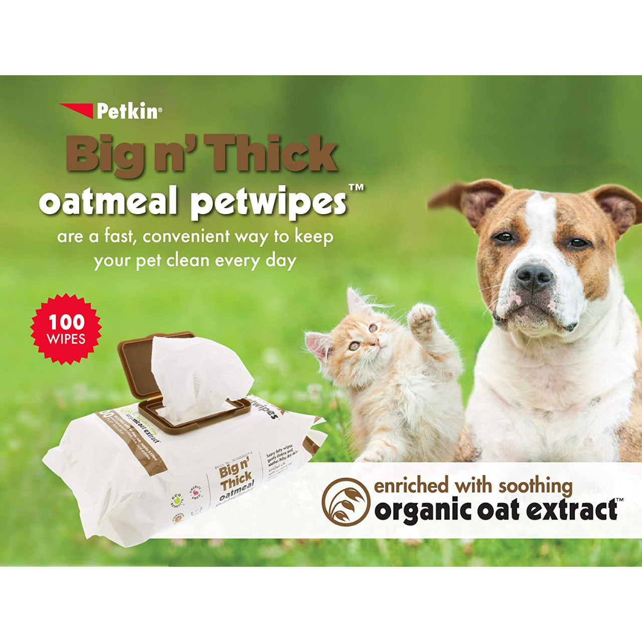 Petkin - Big n' Thick Oatmeal Petwipes(100 Wipes)