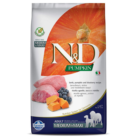 FARMINA - N&D - Pumpkin, Lamb and Blueberry - Dry Dog Food - Grain Free - Adult Medium & Maxi Breed