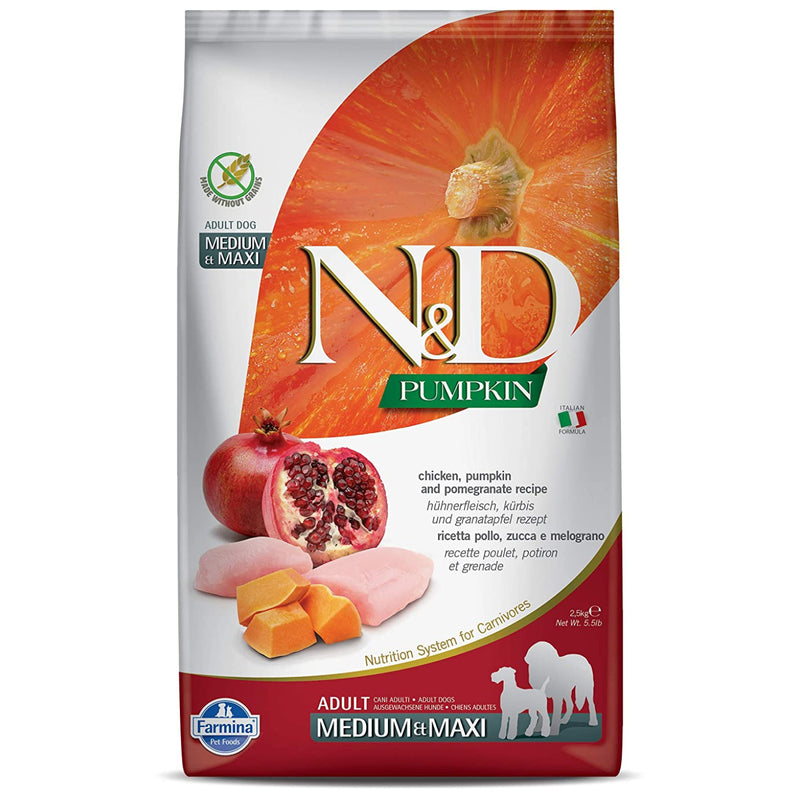 FARMINA - N&D - Pumpkin, Chicken and Pomegranate - Dry Dog Food - Grain Free - Adult Medium & Maxi Breed