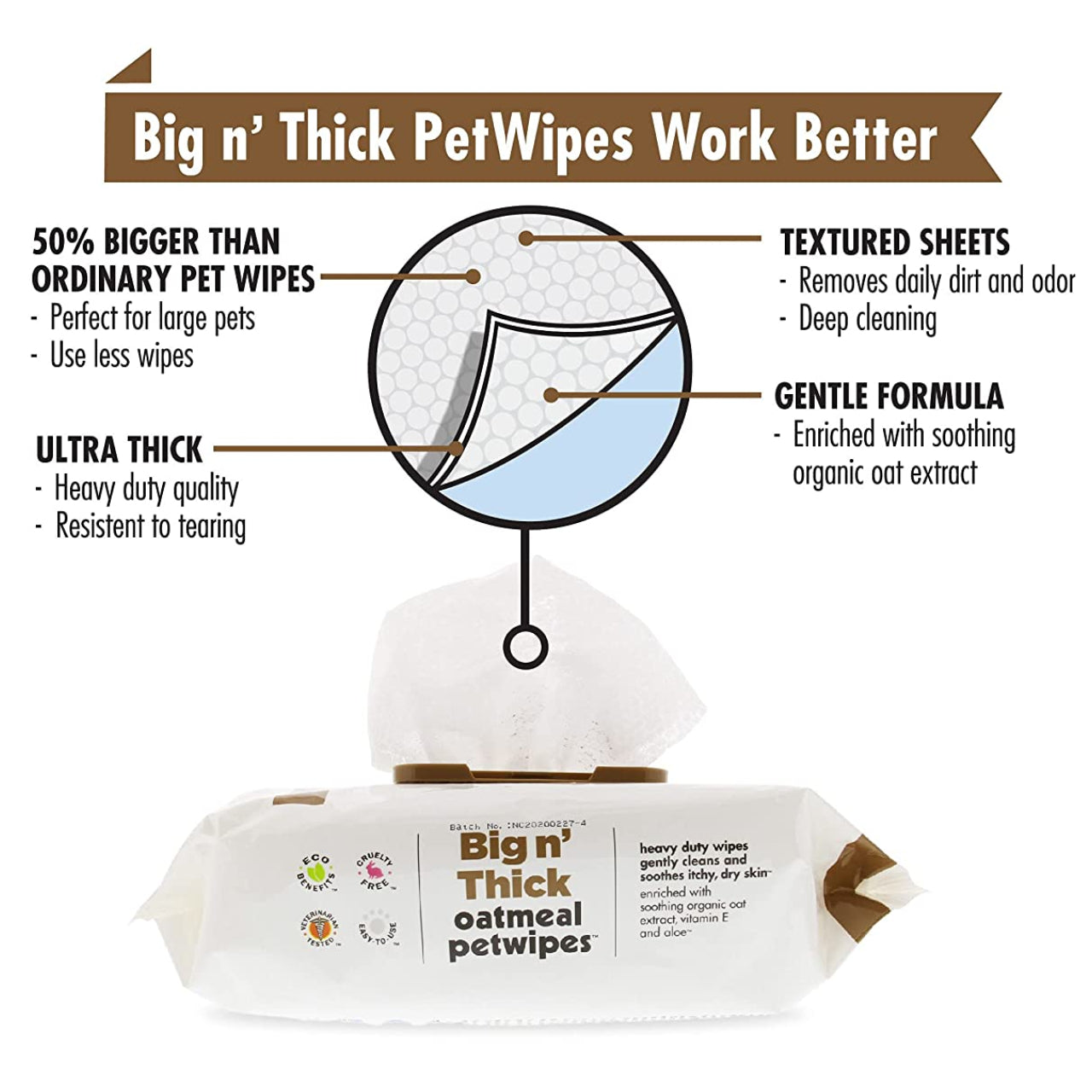 Petkin - Big n' Thick Oatmeal Petwipes(100 Wipes)