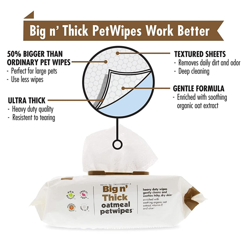 Petkin - Big n' Thick Oatmeal Petwipes(100 Wipes)