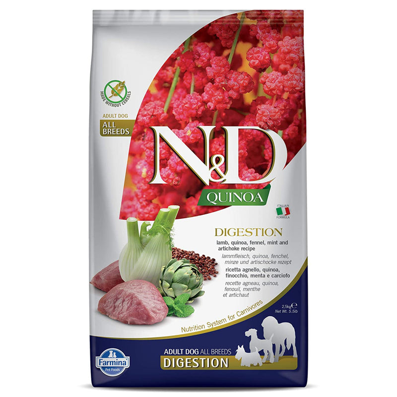 FARMINA N&D Quinoa Digestion, Lamb Mint and Fennel, Grain-Free, Adult, All Breeds, Dry Dog Food